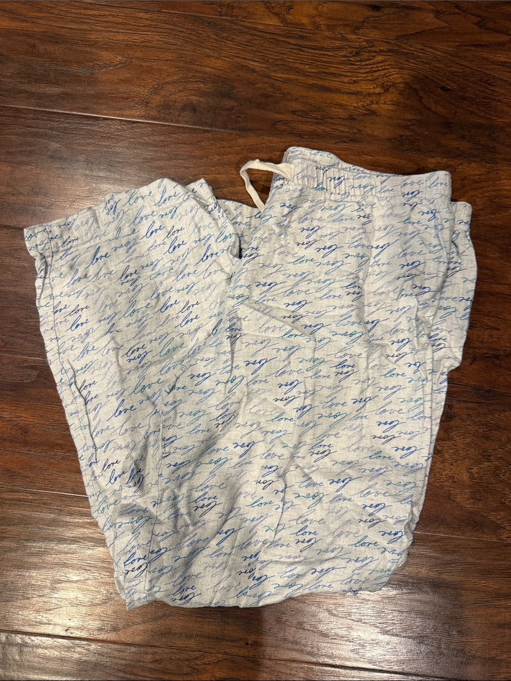 GAP White Pajama Pants with Blue Script Heart Print